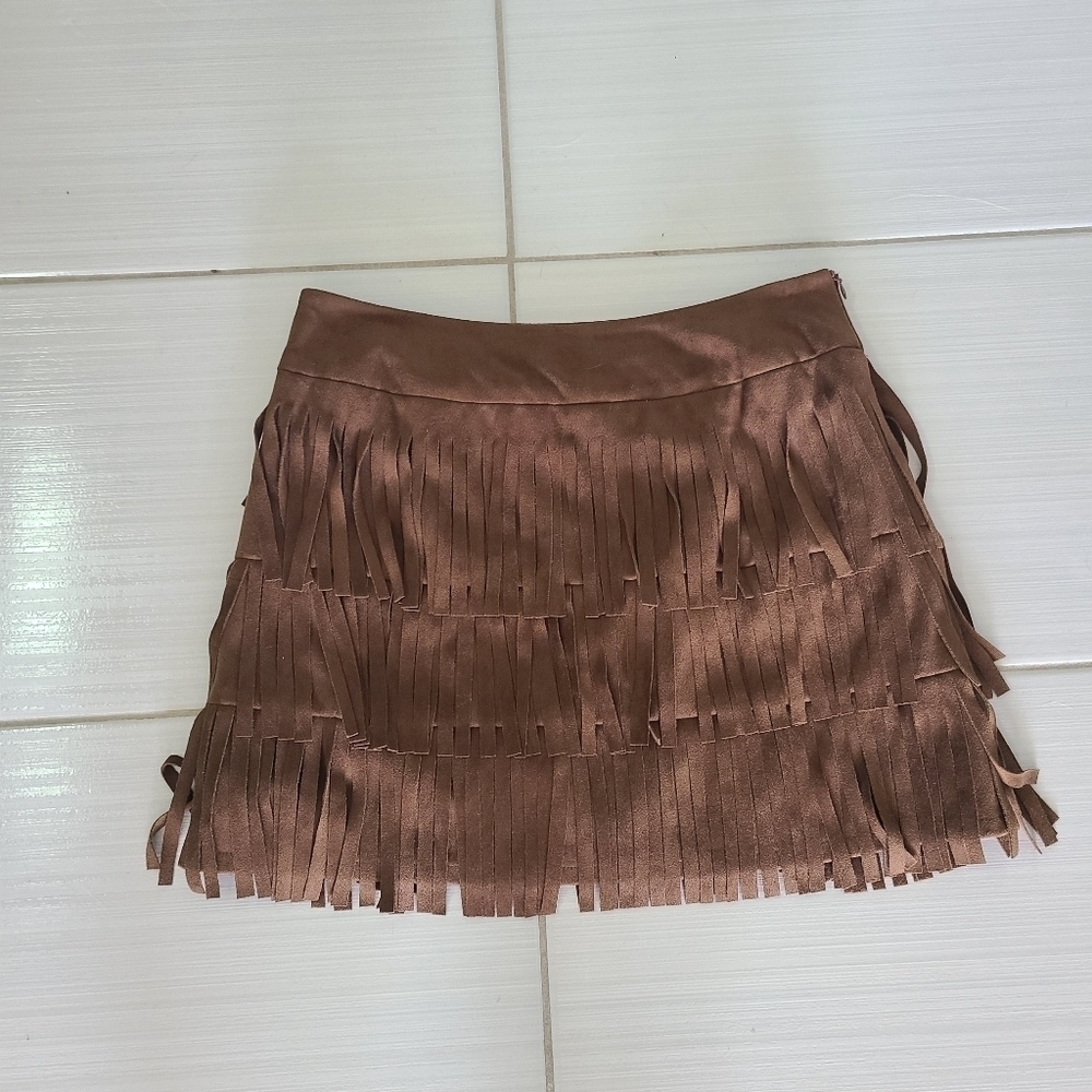 Cupcakes & Cashmere faux suede tassle mini skirt
